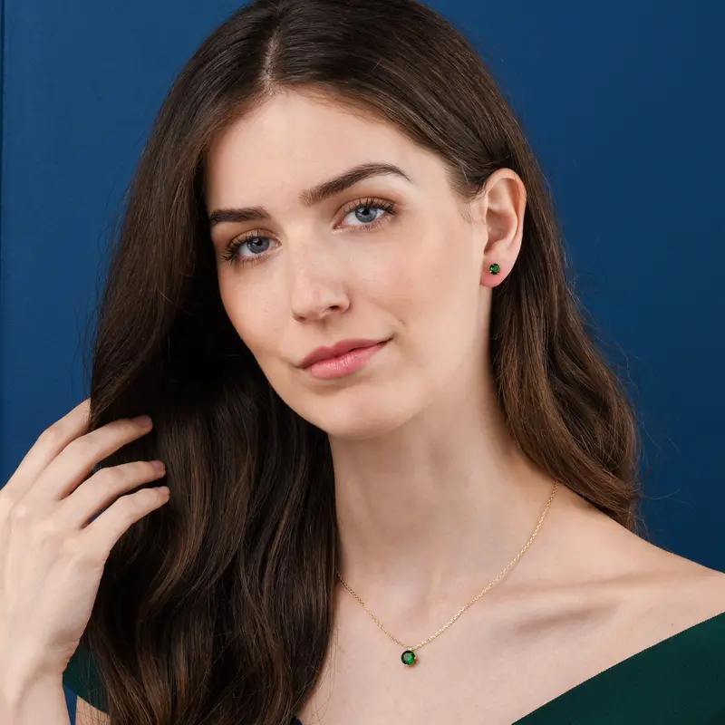 Gold Plated 925 Sterling Silver Round Green Solitaire Pendant Necklace For Women 2