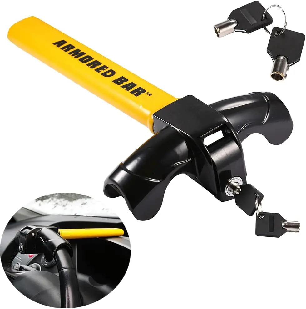 Car Steering Wheel Lock Universal Fit Maximum Security Steering Wheel Lock for Cars and Vans, Anti-Theft T-Bar Steering Wheel Immobiliser to Deter Thieves and Secure Vehicle