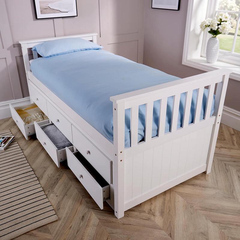 Big Furniture Warehouse White Solid Pine Cabin Bed 3ft Single Pull Out Guest Bed With 3 Storage Drawers 3