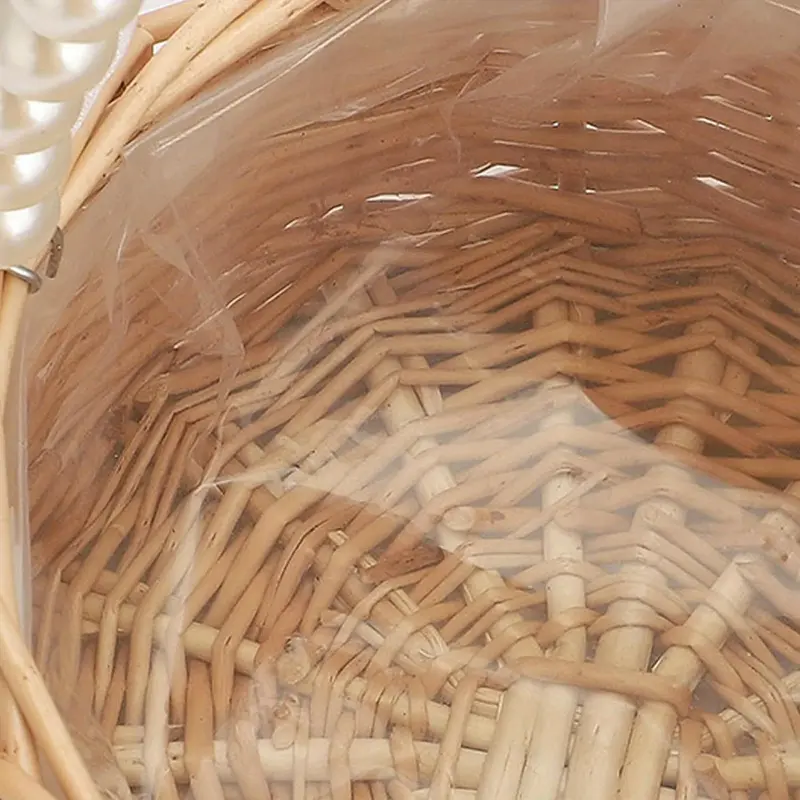 A Handcrafted Wicker Flower Girl Basket with a Pearl Handle And Bow - Ideal for Weddings, Easter, And Party Gifts (Brown) 8