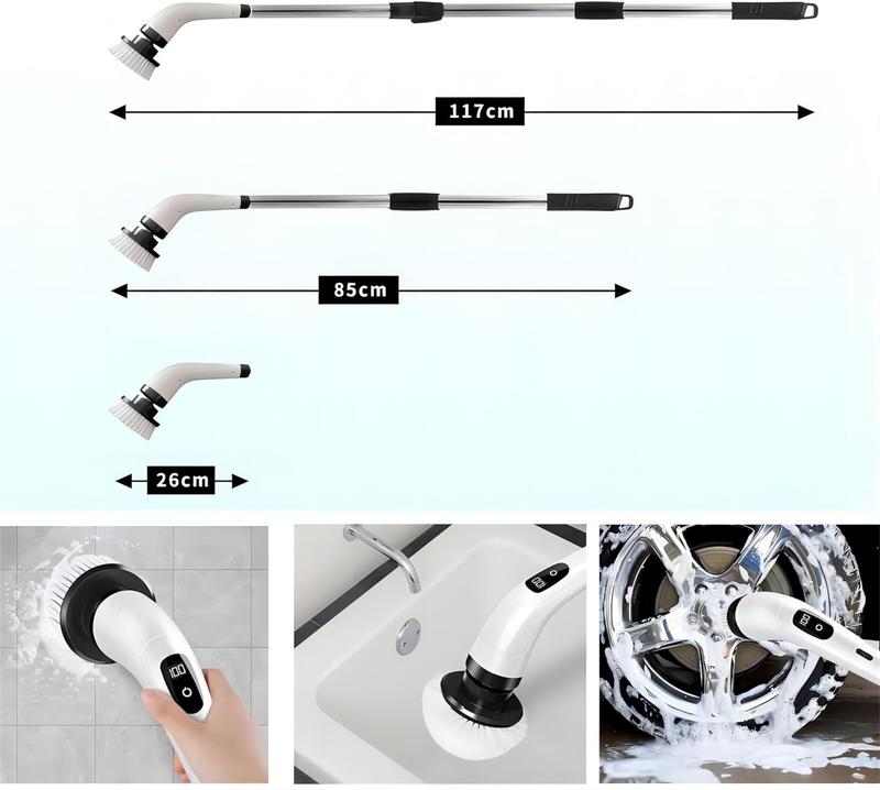 Electric Spin Scrubber Upgrade 9 in 1 Electric Cleaning Brush 420RPM Powerful Cleaning 1.5H Bathroom Scrubber Dual Speed with Extension Arm for Kitchen Car Tile Wall Floor Shower 1
