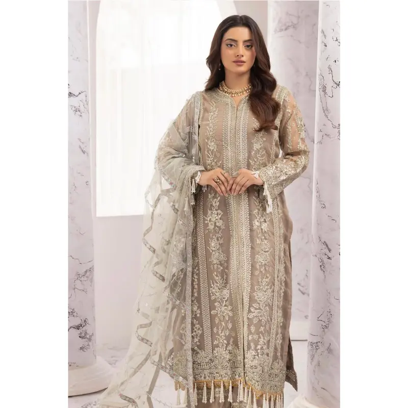 ‘Nureh Inspired’ | Embroidered Net Readymade | SM646 (Brown) 2