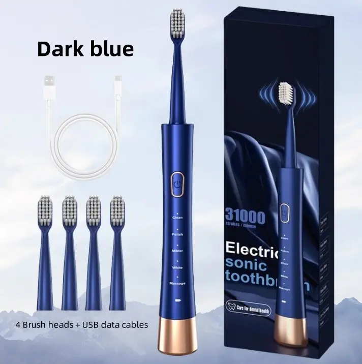 Rechargeable Electric Toothbrush, 1 Count USB Fast Charging Sonic Toothbrush & 4 Brush Heads & 1 Charging Cable, Intelligent Toothbrushes Smart Toothbrushes for Adults Oral