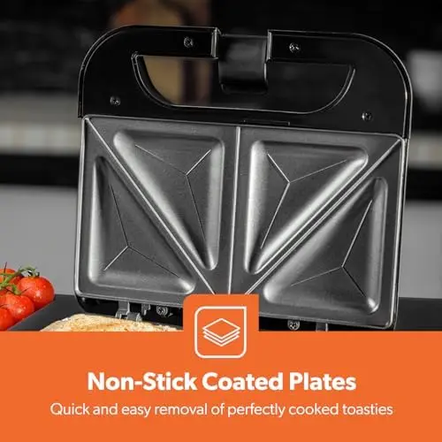 Toastie Maker | 2 Slice Sandwich Toaster, Cooks Delicious Crispy Sandwiches | 750W, 2 Slice Sandwich Press | Cool Touch Handle, Automatic Temperature Control & Non-Stick Plate 5