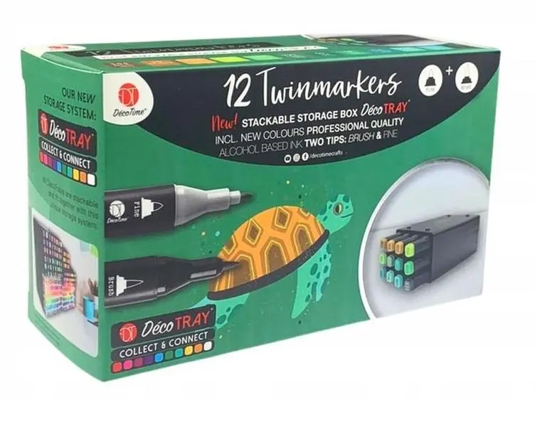 Deco Time Twinmarkers In Deco Tray 12 Pack - Green 0
