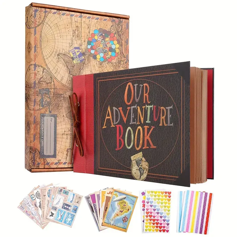 Our Adventure Book Scrapbook Album 11.9 X 7.6 Inch 80pages, 3d Retro Embossed Letter Hard Cover Movie Up, Memory Book For Couples, DIY Album for Anniversary, Wedding, Travelling, Friends, Family, Couple Gifts