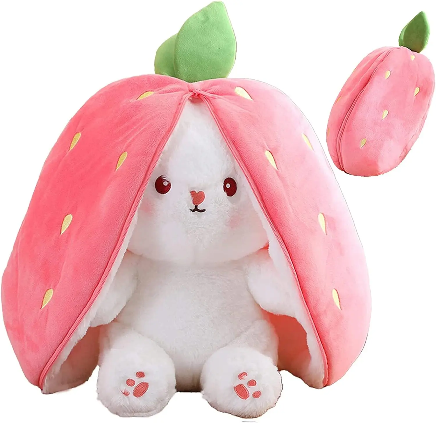 Rabbit Muppet Toys, 2023 New Strawberry/Carrot Bunny Plush, Reversible Carrot Strawberry Plush Cute Bunny Plushie, Easter and Children's Day Gifts (18cm/7.1in, Strawberry)