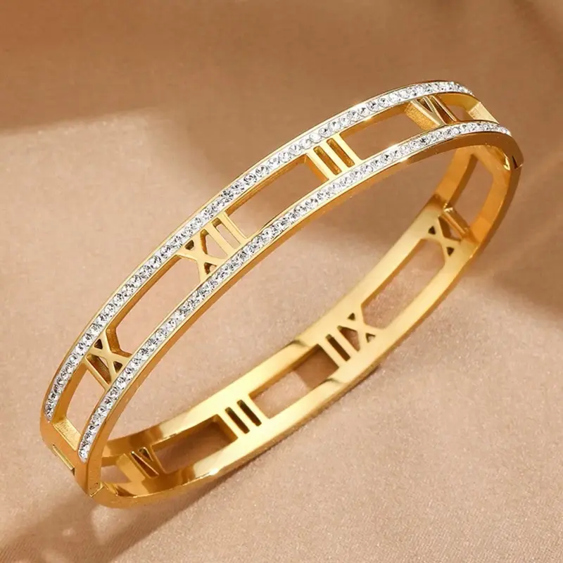 Demii Bangle roman numeral with diamanté gold silver 0