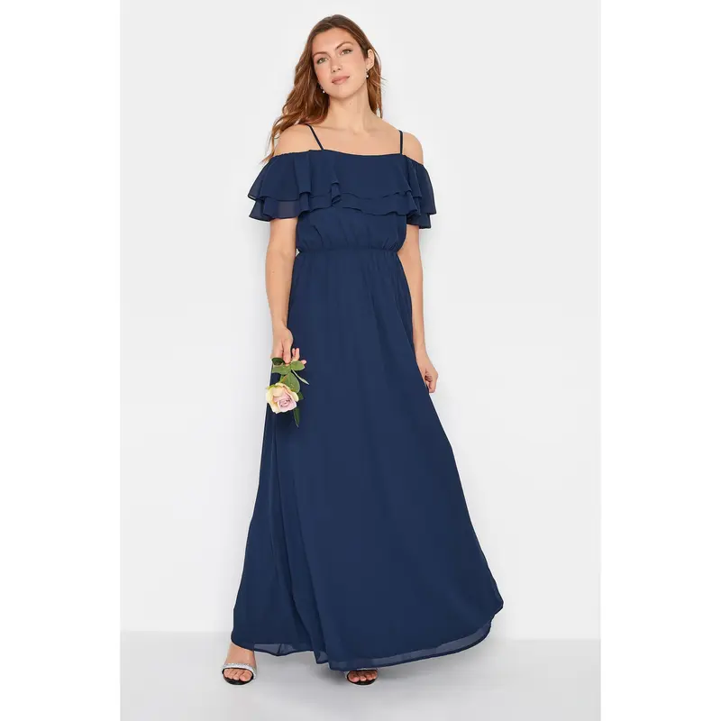 LTS Tall Navy Blue Ruffle Maxi Dress 0