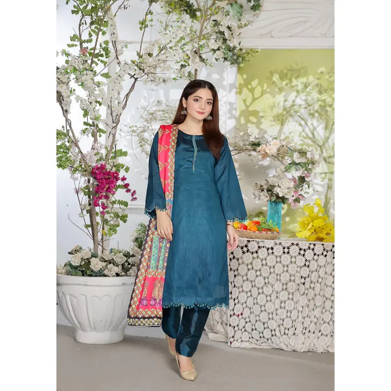 HK265 Zarora - Teal Readymade Raw Silk Mummy n Me Suit 3
