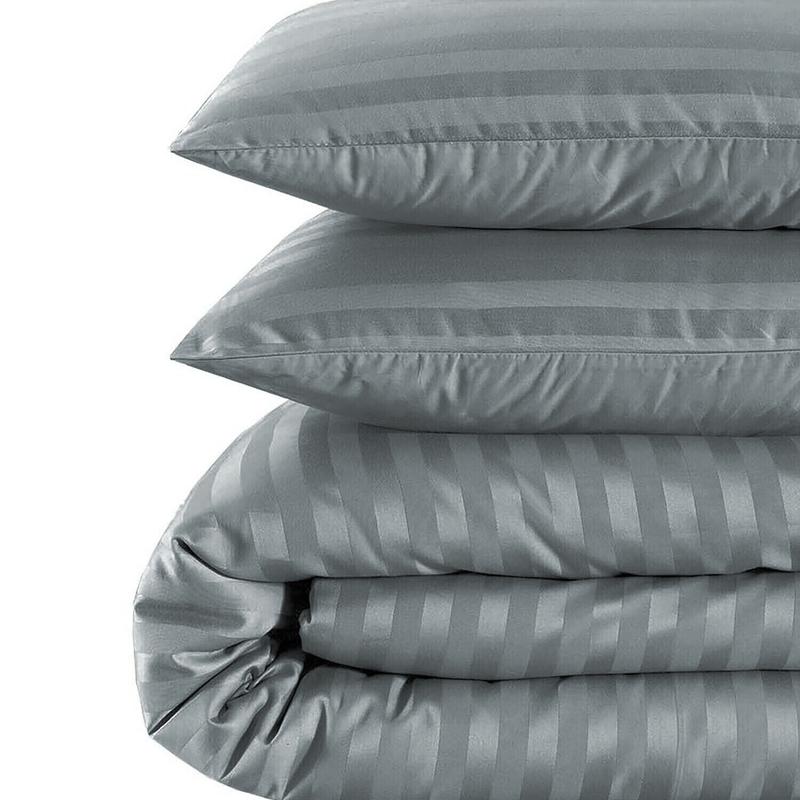 Satin Stripe Duvet Quilt Cover Bedding Set Single Double King Super-King Size W Pillowcases Microfiber Sleepdown Premium Hotel Quality Duvet Cover Set with Pillowcases Quilt Bedding Soft Easy Care Luxury Bed White Black Silver Cream Grey 6