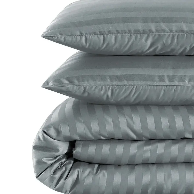 Satin Stripe Duvet Quilt Cover Bedding Set Single Double King Super-King Size W Pillowcases Microfiber Sleepdown Premium Hotel Quality Duvet Cover Set with Pillowcases Quilt Bedding Soft Easy Care Luxury Bed White Black Silver Cream Grey 8