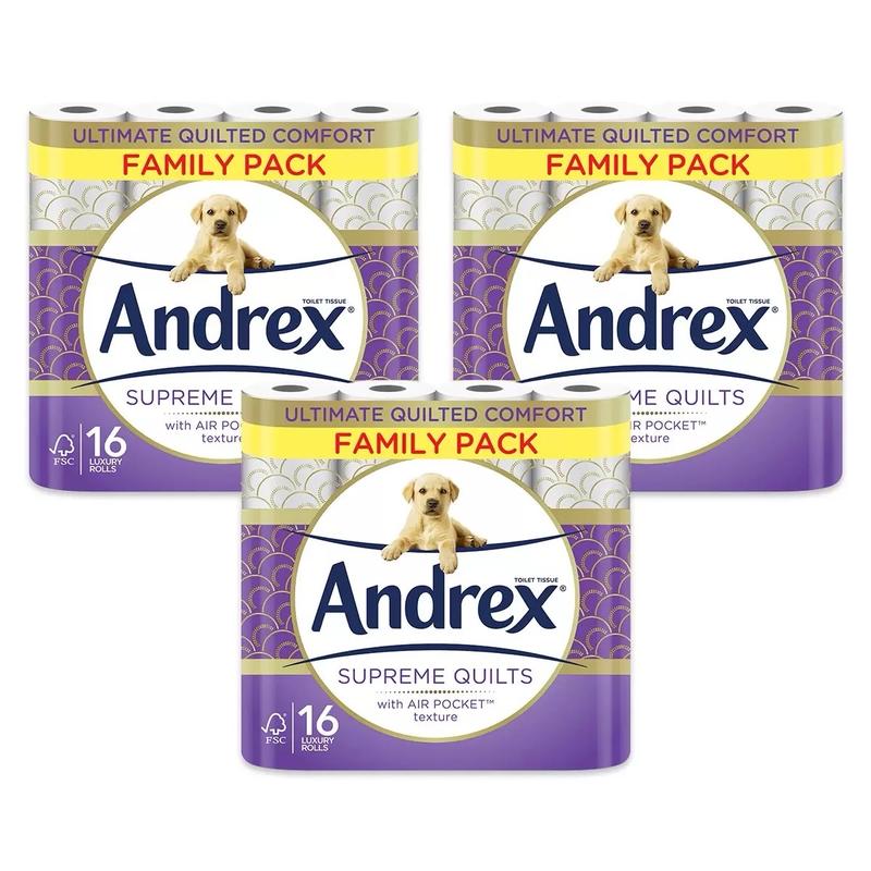 Andrex Supreme Quilted 3-Ply Toilet Tissue, 3 x 16 Pack 0