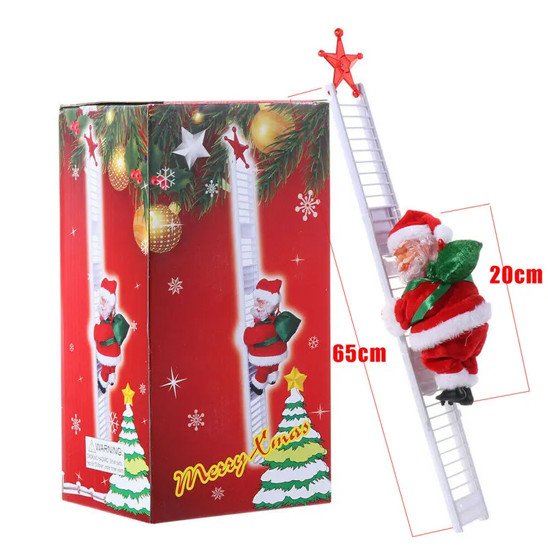 Christmas Electric Santa Claus Climbing Ladder Doll Music Xmas Gift Set Decor Party Decoration Ornaments Plastic 4
