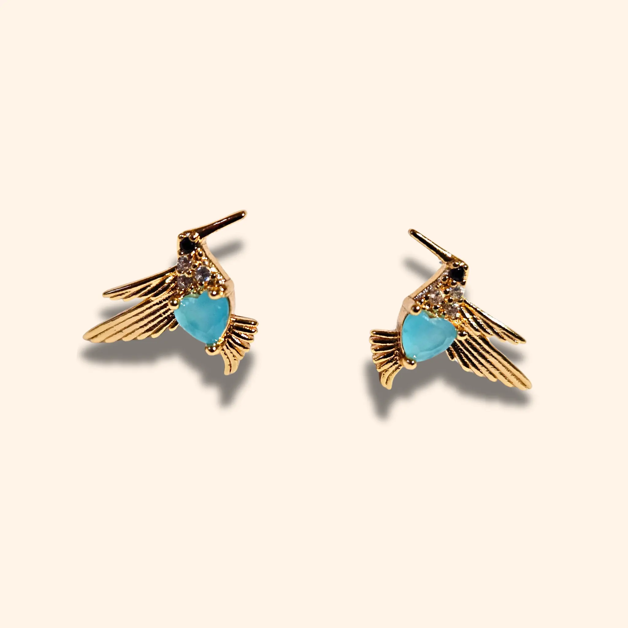 Gold and Blue Bird Earrings
