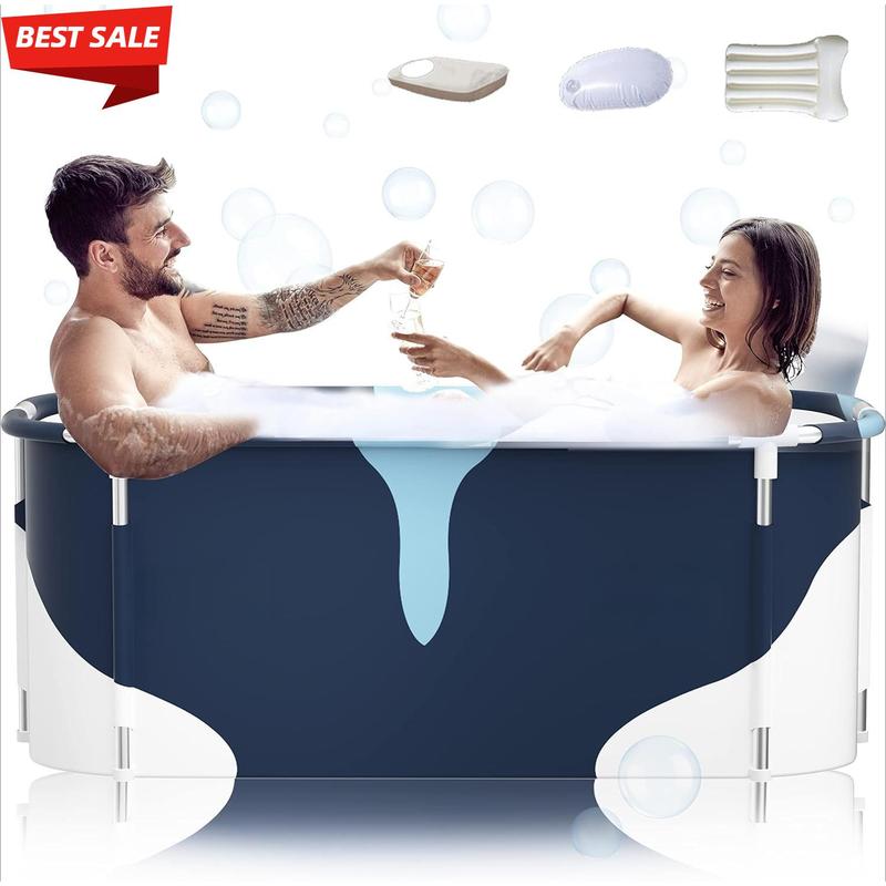 140cm Extra Large Portable Foldable Bathtub with Cover for Adult, Family SPA Soaking Tub for Small Bathroom, Thicken Multiple Layer Bathtub with Lid for Shower Stall  [Plus A Free Gift] 0