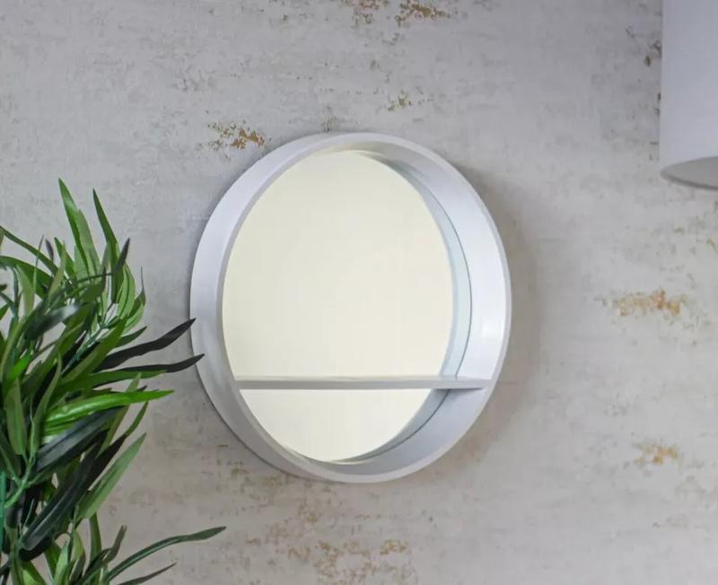 Round Wall Mirror Shelf White Porthole Bathroom Decor Home Hanging Bedroom Mount 4