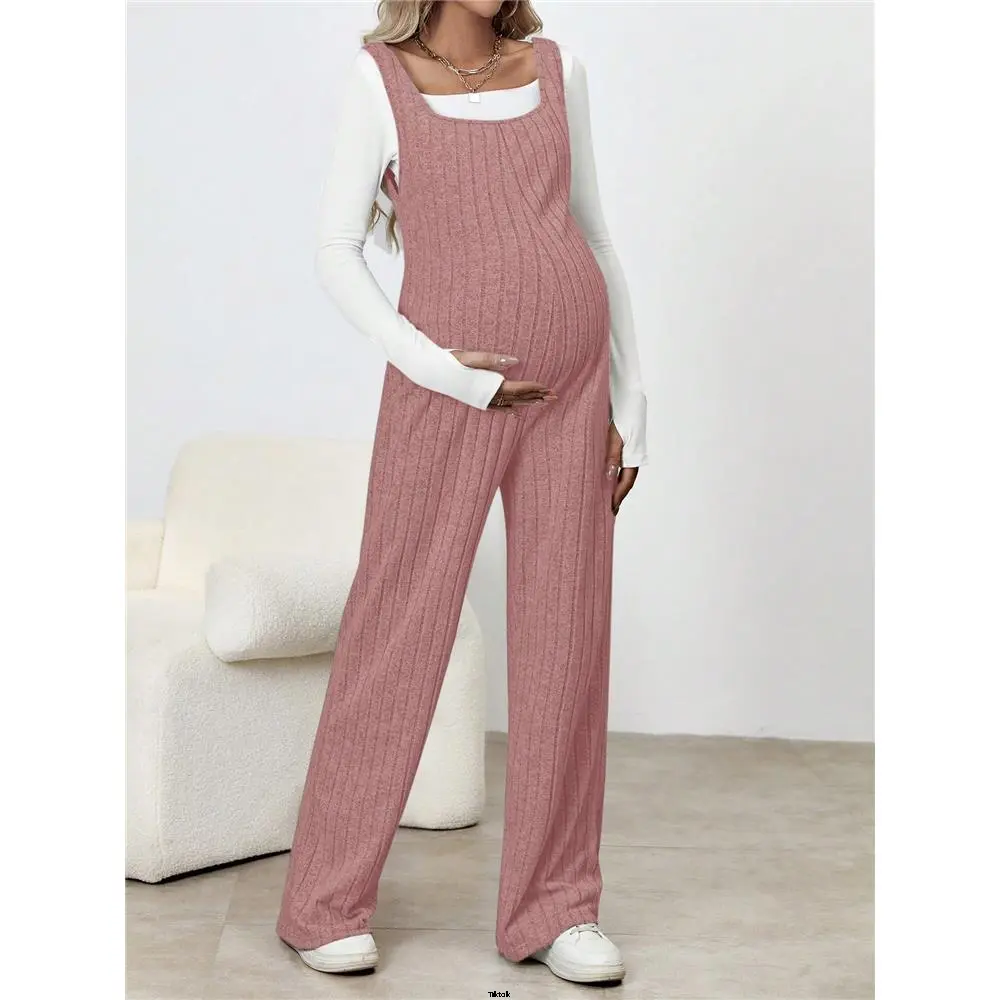 Lace-up maternity tiktok loose solid color jumpsuit