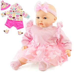 BiBi Doll Maeve - 18" Lifelike Baby Doll Girl In Pink Dress With Sounds, Dummy & Extra Doll Clothes - Realistic Baby Dolls For Girls & Boys - Baby Doll Accessories Talking Doll Realistic Baby Doll