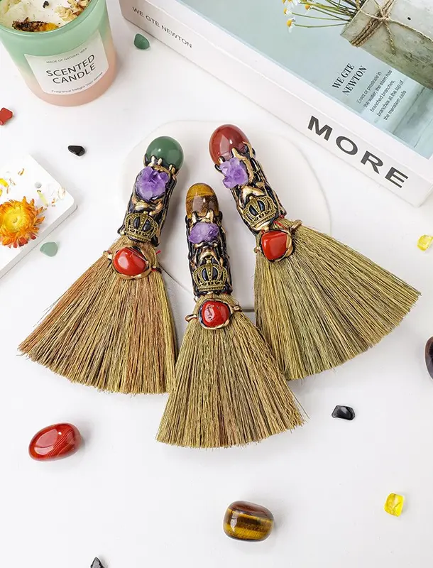 Witch Broom with Healing Crystals, Witch Broom, Magic Broom, Healing Crystals, Divination, Crystal Collection, Positive Energy, Energy Healing, Home decor, Broom Spirituality Gift Witchy Decor Cleansing Tool Amethyst Gemstones Gift Protection Altar 3