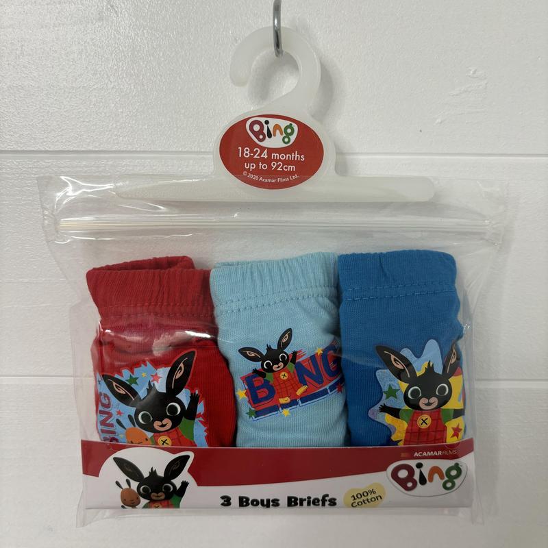 Bing Bunny Flop Pants Boys Underwear Kids Childrens Toddler Multipack 3 Pack Blue Red Aqua Character Potty Training Everyday Essentials Casual 1