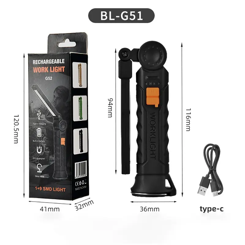 USB Rechargeable COB LED Work Light, 360° Rotatable 4 Modes Portable Light with Magnetic Base, Work Light for Outdoor & Repair Use 5
