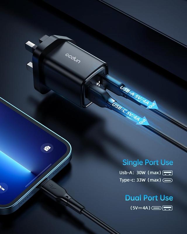 ocdun USB C Plug Fast Charge - Compact 2 Port 30W USB C Charger with Digital Power Display - Type C Plug for iPhone 16, 15, 14, 13, 12, 11 Pro Max, Samsung Galaxy S24, S23, S22, S21, iPad Pro Charging Device Electronic Smartphone Cellphone 5