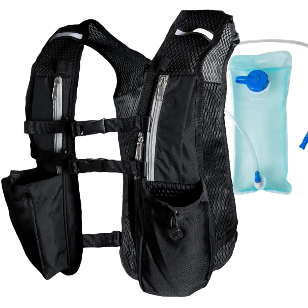5L Running Hydration Vest & 2L Water Bladder for Women & Men | Lightweight & Adjustable Fit | Reflective Strips, Phone, Accessories & Water Bottle Holders | Zip Pockets | Water Proof | Black Bag