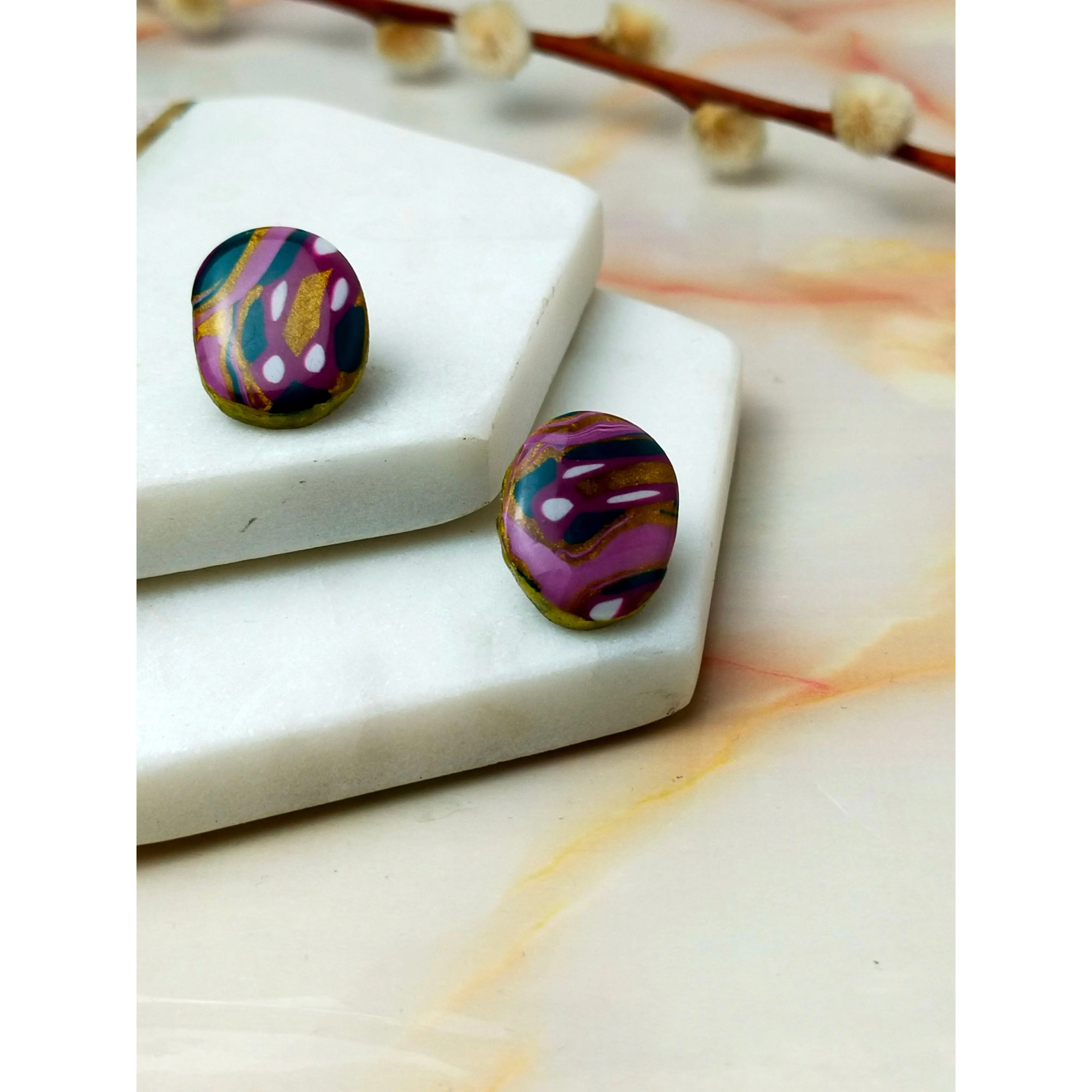 "Gwen" Abstract Oval Polymer Clay Stud Earrings