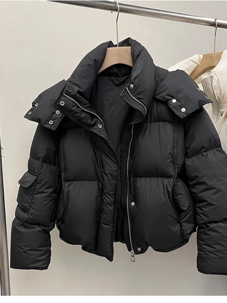 Product Introduction of 【2025】Women Puffer Jacket Winter Warm Thick Long Sleeve Oversized Hooded Short Parkas Mujer Female Solid Loose Crop Coat Outwear 2