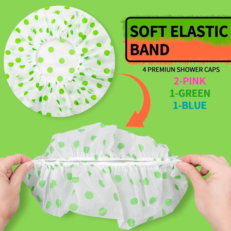 4 Pack Shower Caps for Women/Men, Light Weight Plastic Shower Caps for Women UK 30cm Width with Good Quality Elastic, Perfect for Use at Home, and Spa 6