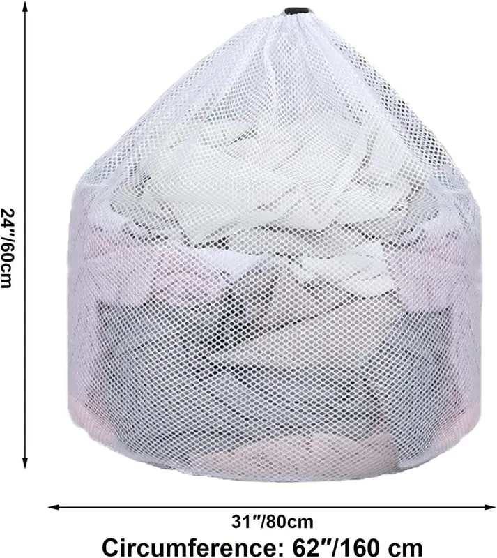 8 Pack Sturdy Coarse Mesh Laundry Bags, 60 x 80 cm Drawstring Laundry Bag, Extra Large Laundry Net Bag Heavy Duty, Machine Washable Storage Bag for College, Dorm and Apartment Dwellers, White 1