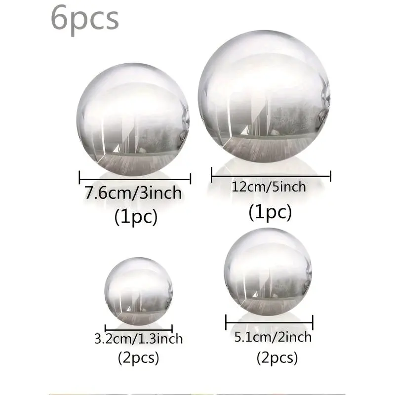 6pcs, 32-120mm Stainless Steel Gazing Ball, Mirror Polished Hollow Ball Reflective Garden Ball, Floating Pond Ball Seamless Gazing Globe, For Home Garden Decoration Ornaments (6 Mixed)XH58194 4