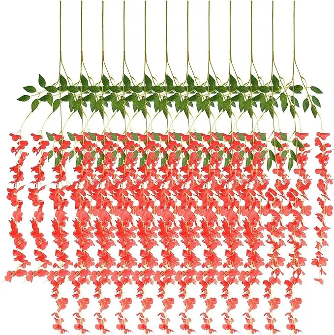 Home Decor 3 Branches Wedding Party Decorations Hanging Flower Vines Artificial Wisteria Flower 12pcs, Excellemt Garden Decor lasts forever. Washproof artificial flowers 1