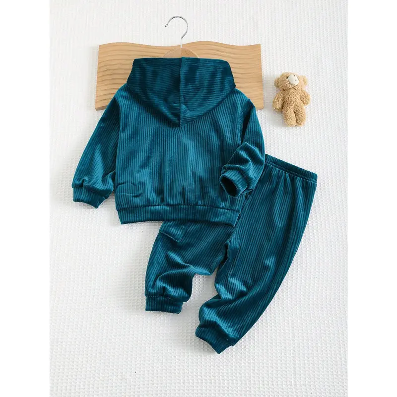 Cozy Pixies Baby Boy 2pcs Set Bear Decor Hoodie Pullover Sweatshirt And Jogger Pants 1