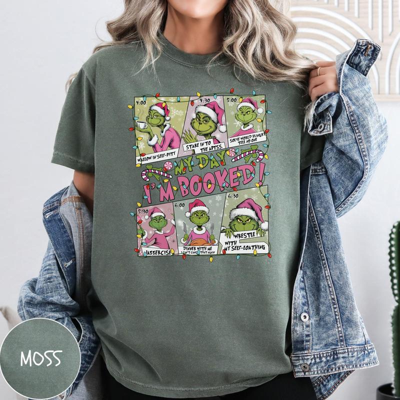 Teemonkey1990  Grinch Christmas Shirt Whimsical My Day Is Booked Sweatshirt Festive Sweater Unisex Retro Xmas Tee Funny Grinch Gift Gildan Heavy Cotton 4