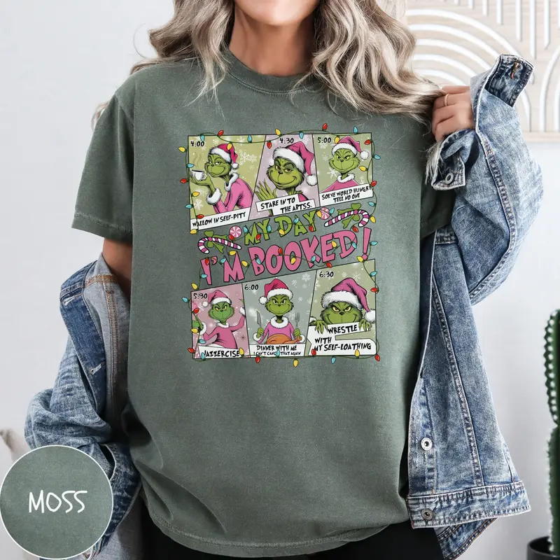 Teemonkey1990  Grinch Christmas Shirt Whimsical My Day Is Booked Sweatshirt Festive Sweater Unisex Retro Xmas Tee Funny Grinch Gift Gildan Heavy Cotton 4