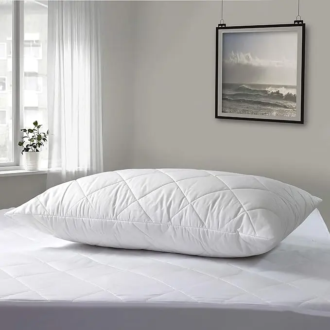 Quilted pillowcase - Quality stuffed pillow, down replacement pillow - Soft hollow fiber hotel pillow 7