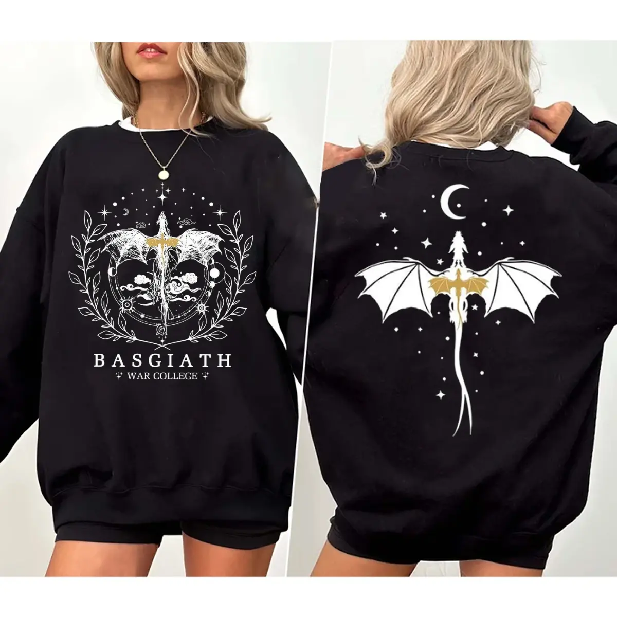 2 Side Vintage Sweatshirt Fourth Wing Basgiath War College Dragon Rider Fans Sweatshirt Comfort Cotton Crewneck