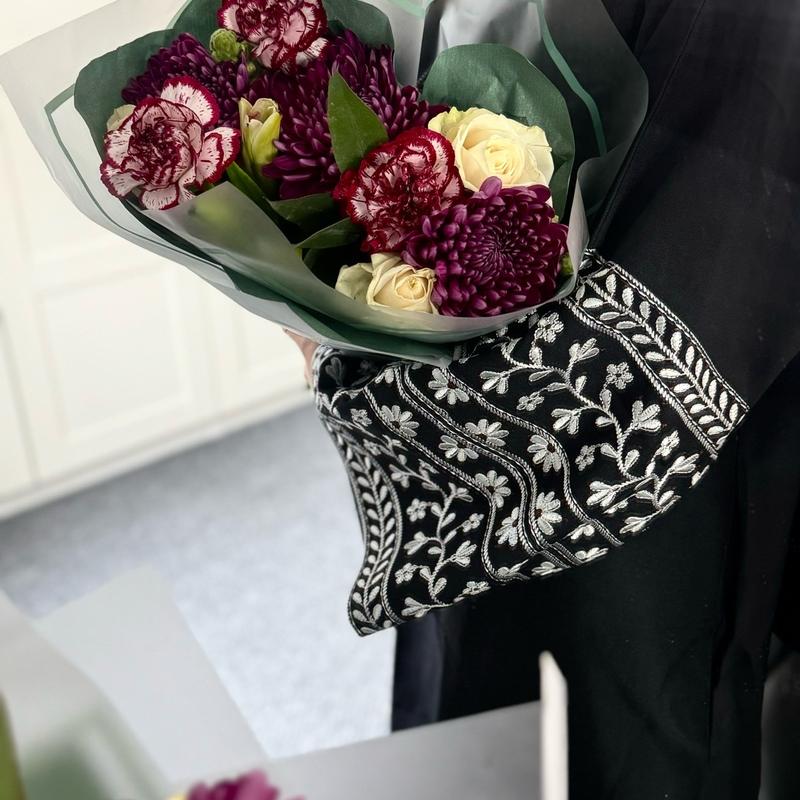 Mariam Flower Abaya, Embroidered Abaya With Free Scarf 4