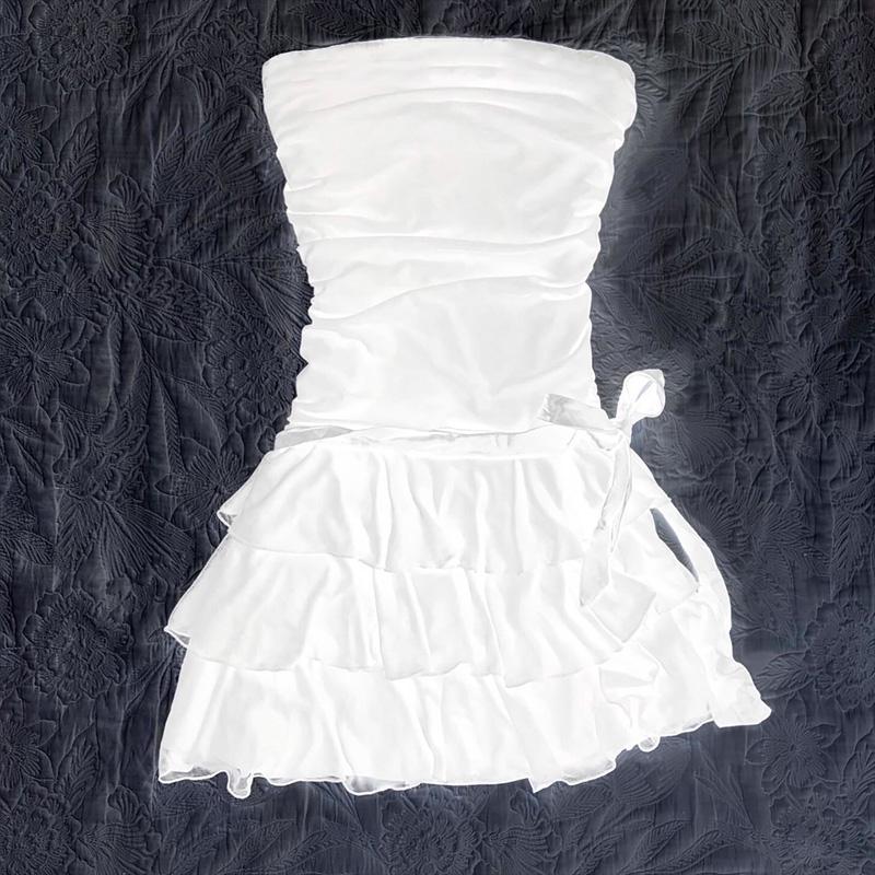 Product Introduction of Women tube top dress high fashion streetwear casual new cute bow chic aesthetic solid color 2025 emo girls summer new slim dress 1