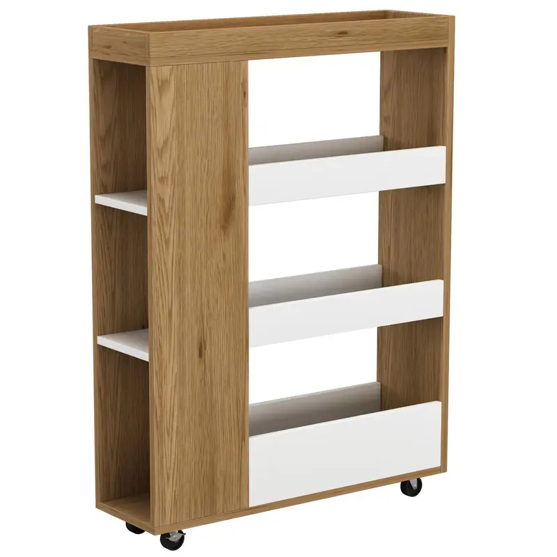 Wooden Slim Kitchen Utility Cart with Storage Shelves 0