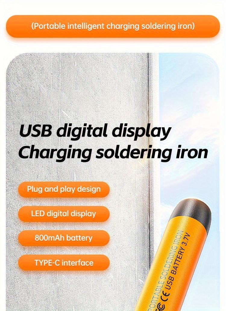 Product Introduction of 1pc Mini Cordless Soldering Iron Kit with Digital Display, 3 Temperature Settings, USB Rechargeable Portable Soldering Tool for Home Appliance Repair, Jewelry Crafting, DIY Projects - Plastic, Orange & Dark Grey, Compatible with PC 2