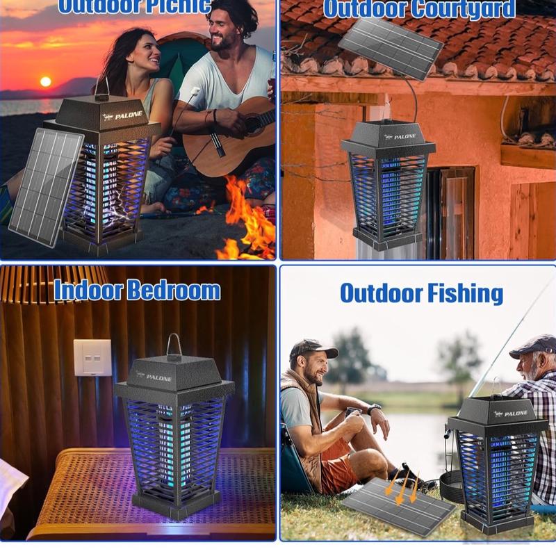 PALONE Solar Fly Killer 4500V Fly Zapper Two Charging Modes of Solar & Type-C Electric Bug Zapper with Fireproof ABS Material for Garden Outdoor and Indoor Electric Insect Killer for Mosquitoes 6