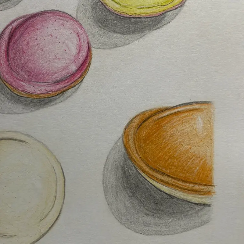 Original flying saucers coloured pencil drawing 2