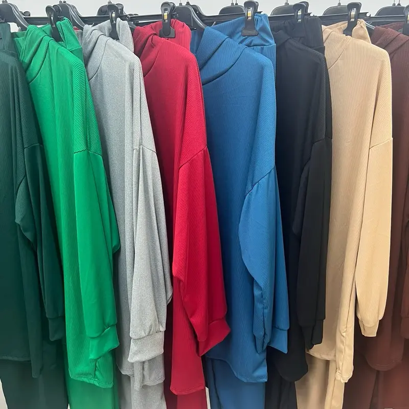 (KELLY) PORTEAPORTE FASHION - Long Sleeve  Woman’s Fashion Clothing - PLUS SIZE Lightweight Ribbed Spring Hoodie and Joggers Loungewear Suit - 10-26 Womenswear Comfortable Matching 4