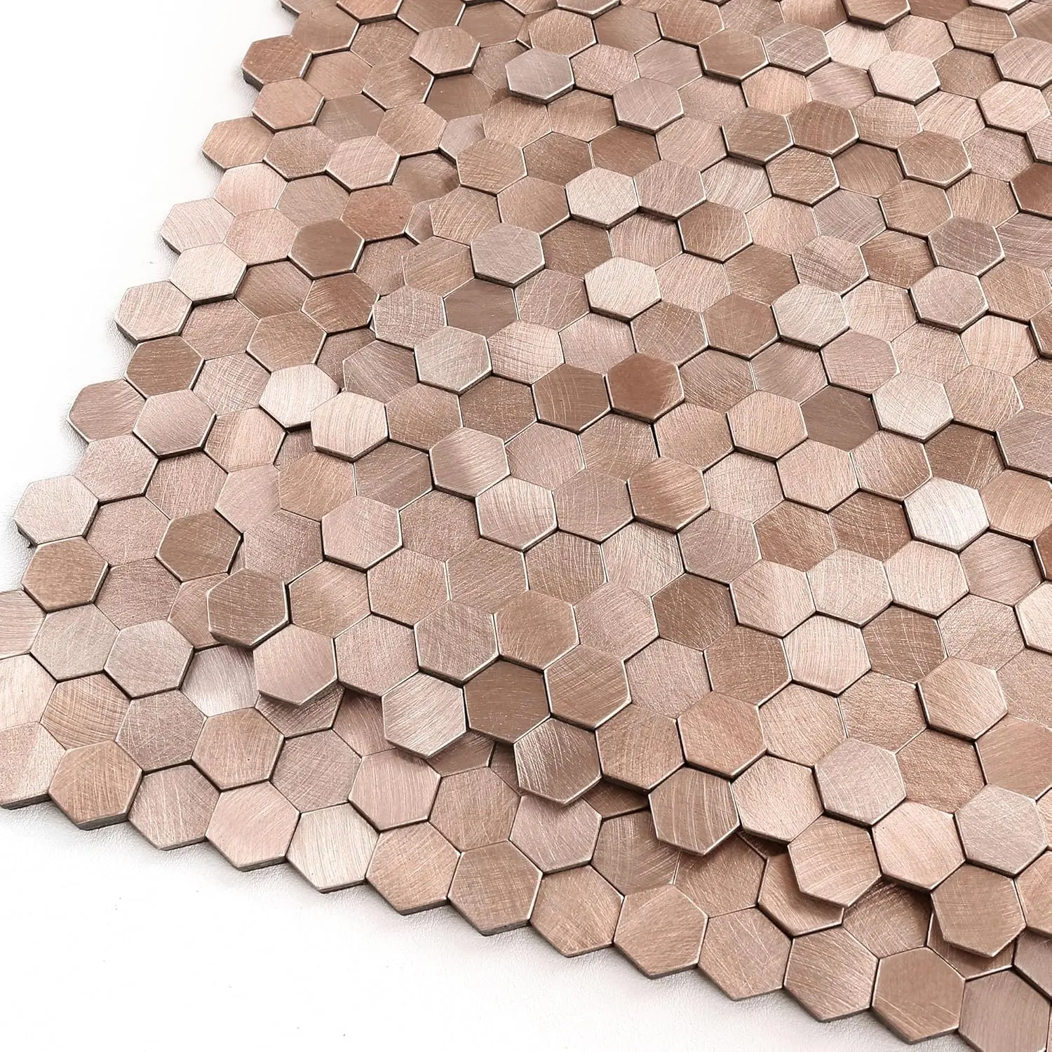 Metal Stick on Tiles for Fireplace,Mini Hexagon 3D Mosaic Tile Stickers Self Adhesive Wall Tiles for Kitchen Metallic Splashback 4