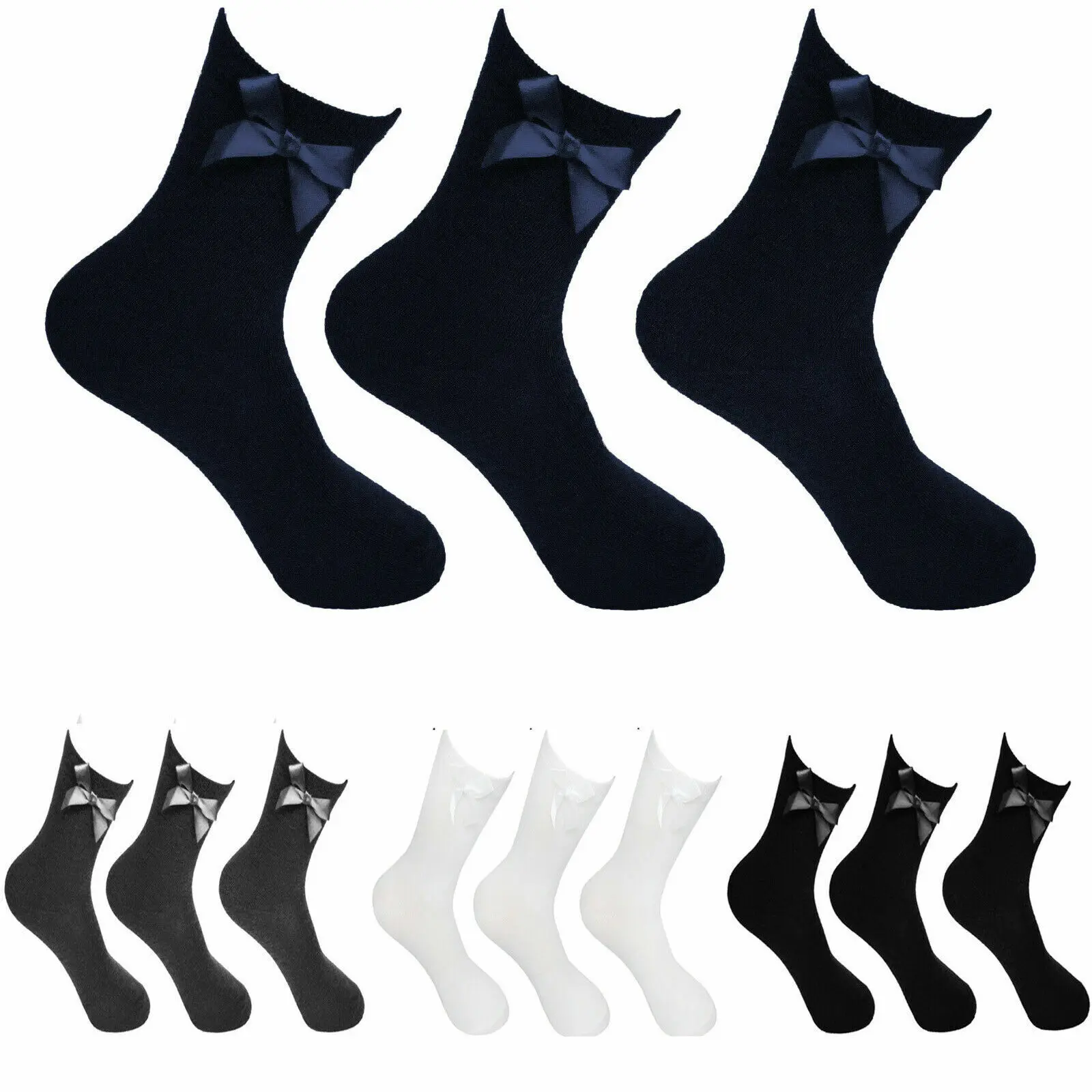 Kids Girls Women Ankle Socks With Bow School Uniform Cotton Stretch