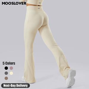 Mooslover UK Recommend Solid Ribbed Flared Seamless Legging High Waist Workout Tummy Control Leggings
