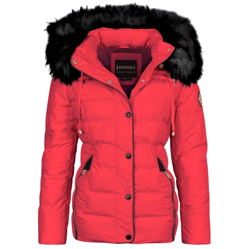 Spindle Womens Ladies Premium Quality Hooded Short Fur Parka Quilted Padded Puffer Coat | Zip Side Pockets | Luxurious Detachable Faux Fur on Hood | Zipped Inner Pocket 7